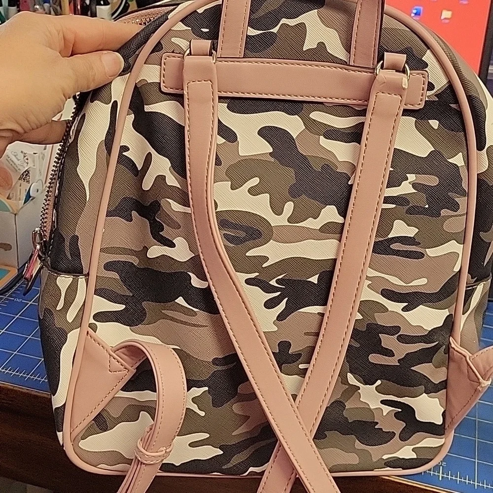 Guess Camo Pink, Gray & Black Backpack with Structured Design Preloved